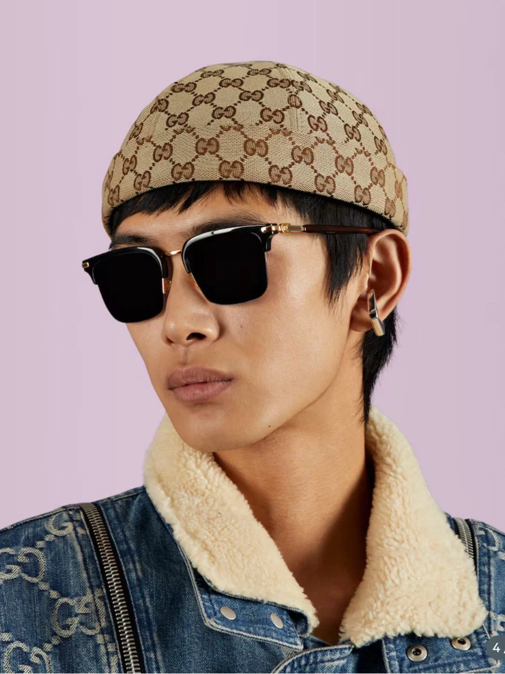 Gucci Men’s Square Sunglasses in Black and Gold-Tone